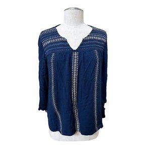 KNOX ROSE Women's Peasant Top Blouse Blue V-Neck Size XS